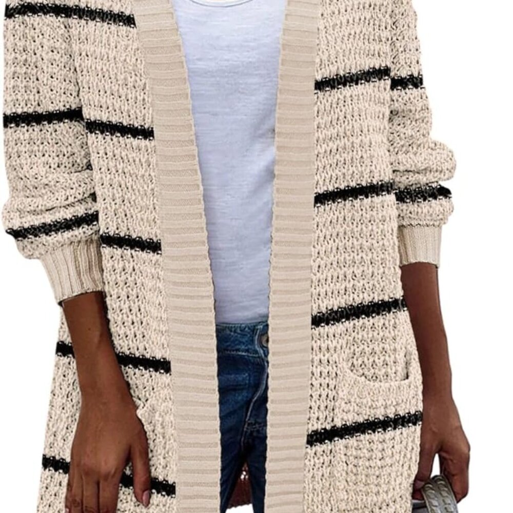 Women's 2025 Fall Open Front Cardigan Long Batwing Sleeve Chunky Knit Sweater Lo